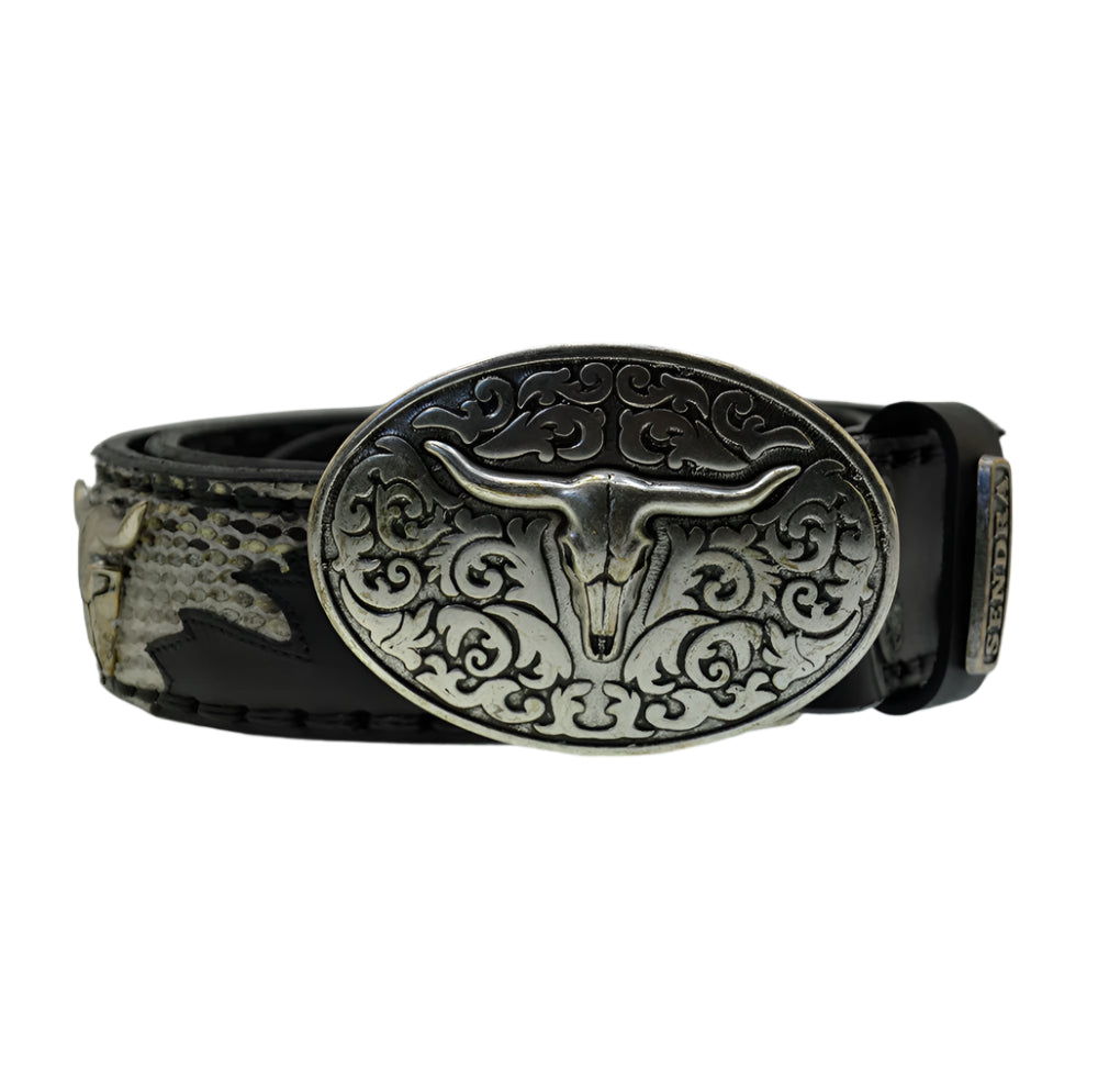 Men's Belt Sendra 512 Black Leather Natural Python Skin Toro Buckle