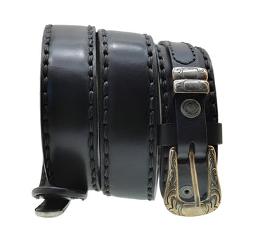 Men's Belt Sendra 7582 Black Leather Silver Craft Buckle