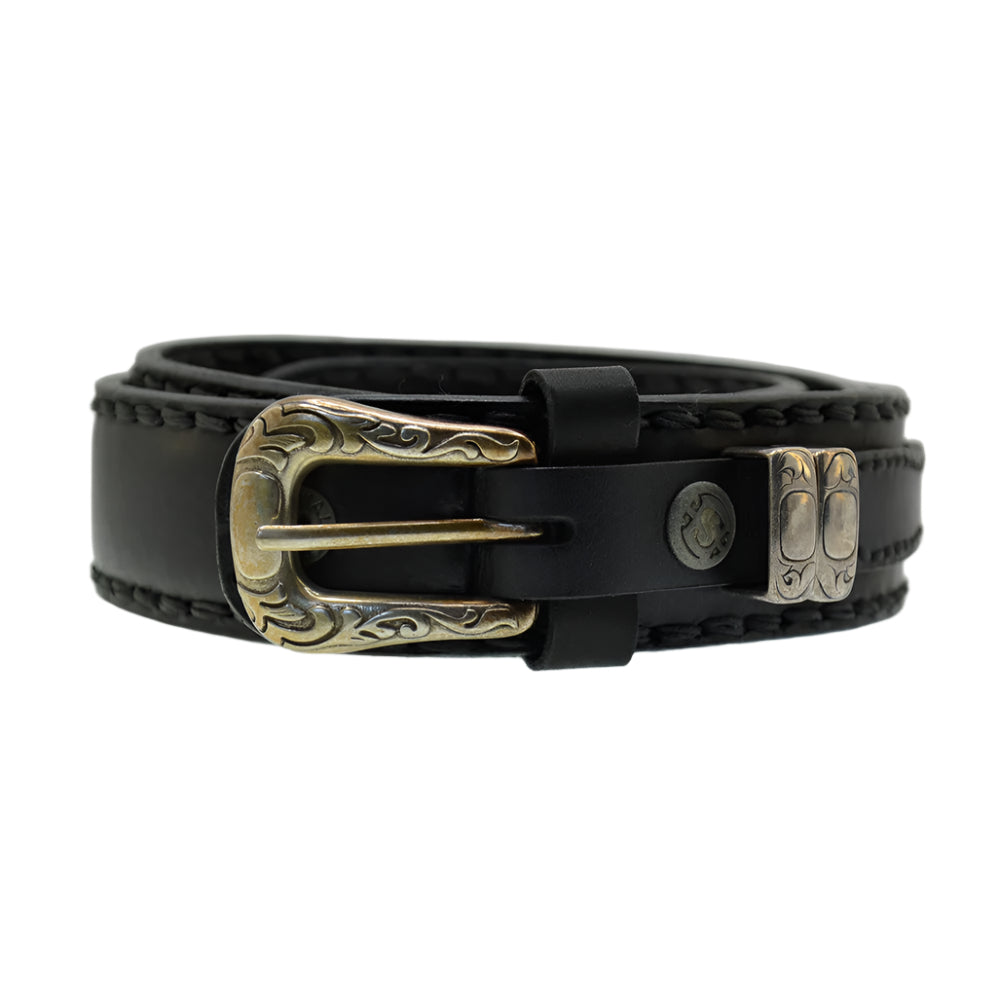 Men's Belt Sendra 7582 Black Leather Silver Craft Buckle