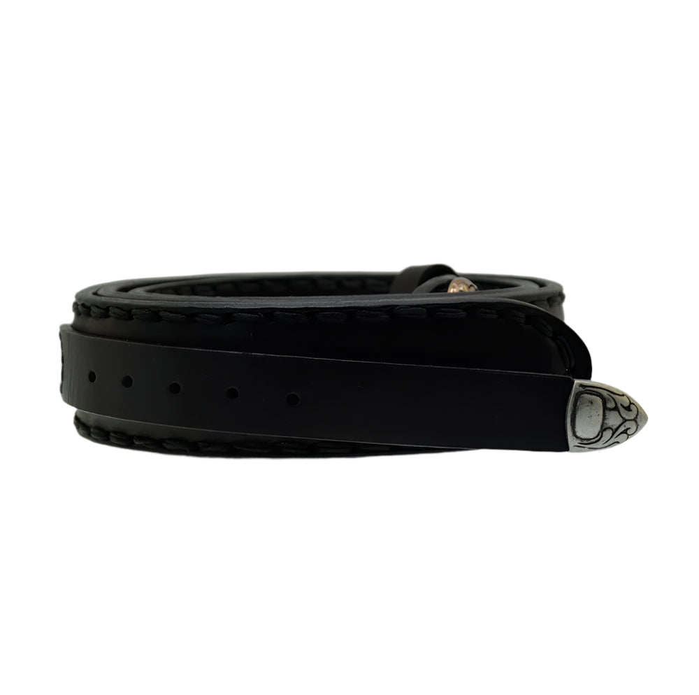 Men's Belt Sendra 7582 Black Leather Silver Craft Buckle