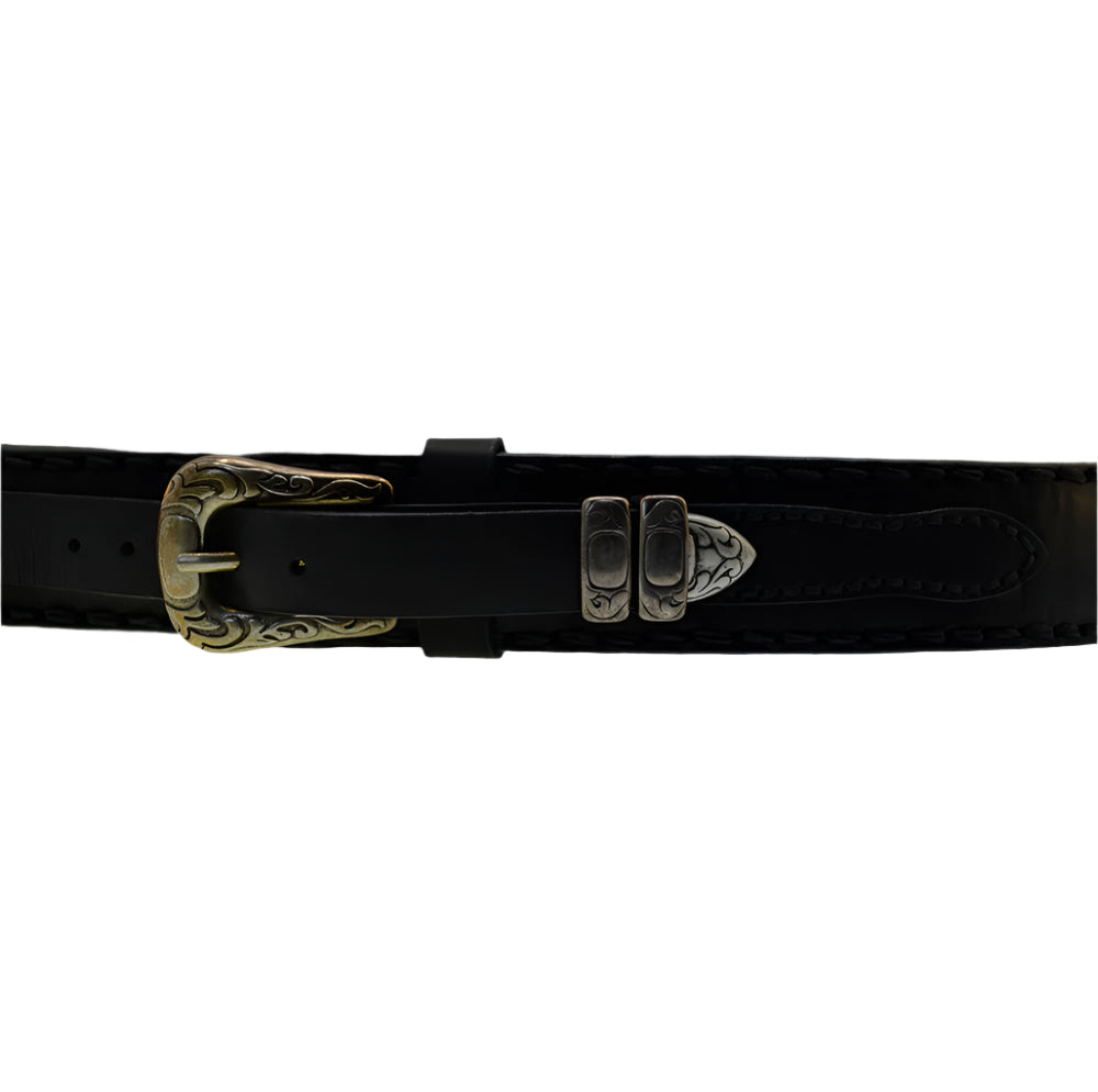 Men's Belt Sendra 7582 Black Leather Silver Craft Buckle