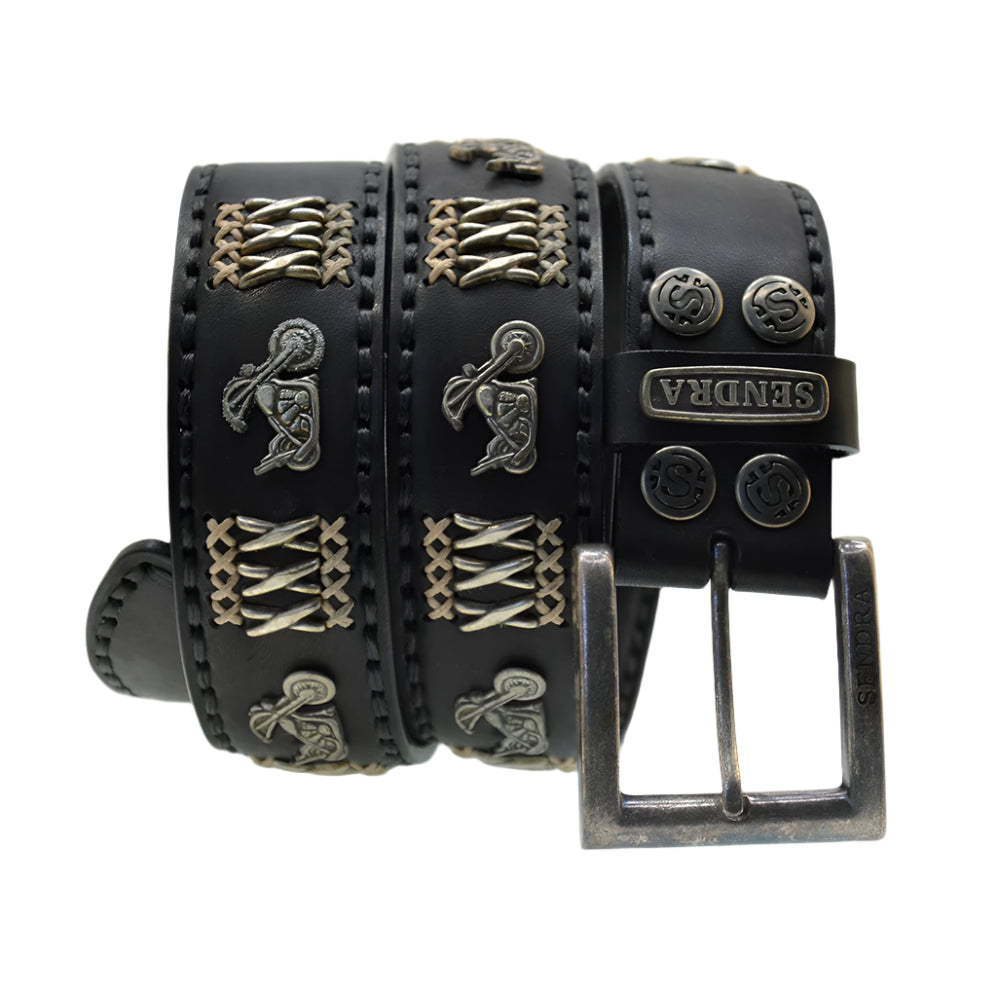 Men's Belt Sendra 7658 Black Leather Biker Belt