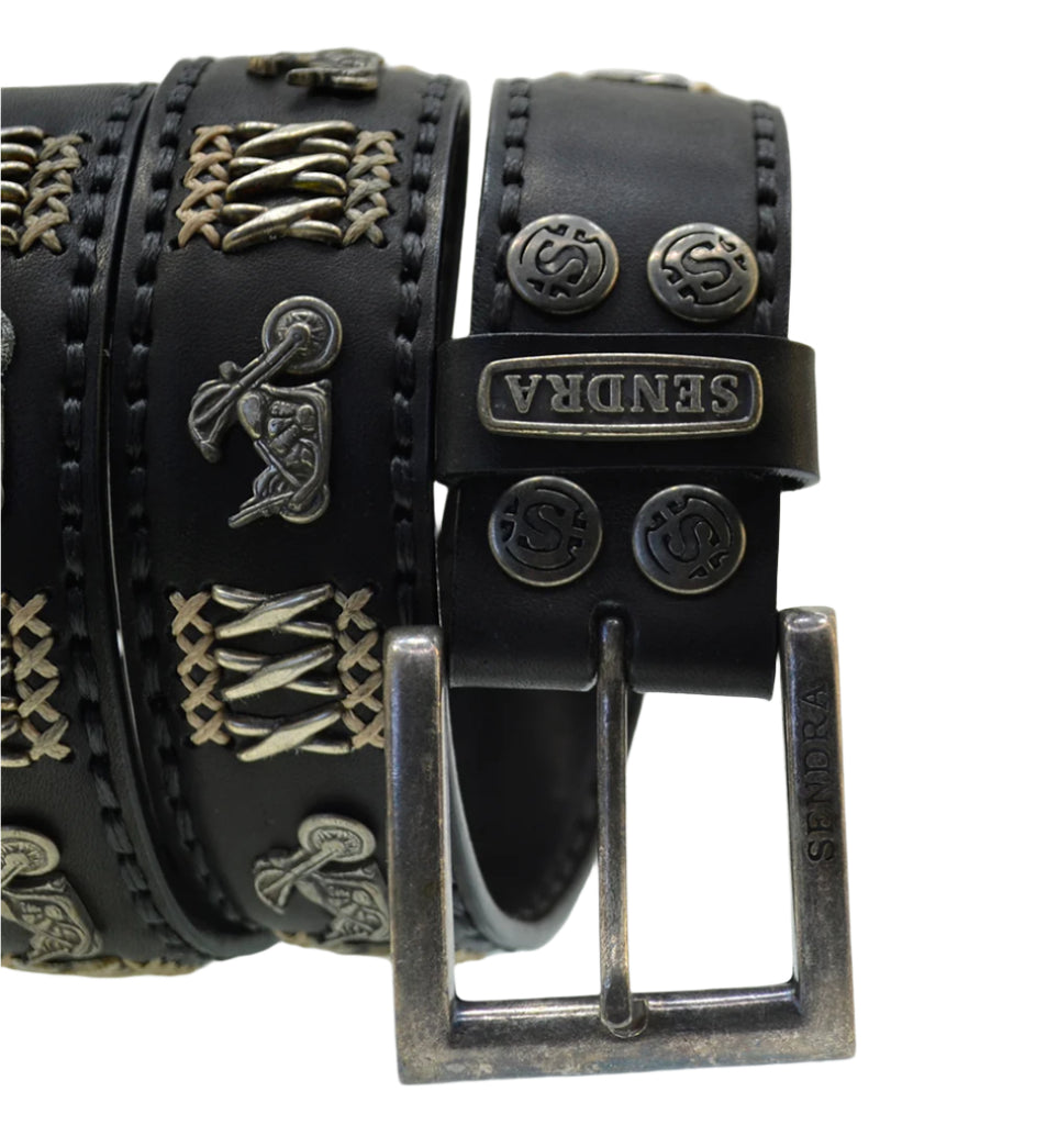 Men's Belt Sendra 7658 Black Leather Biker Belt