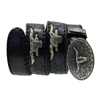 Men's Belt Sendra 8322 Black Leather Natural Python Skin Toro Buckle