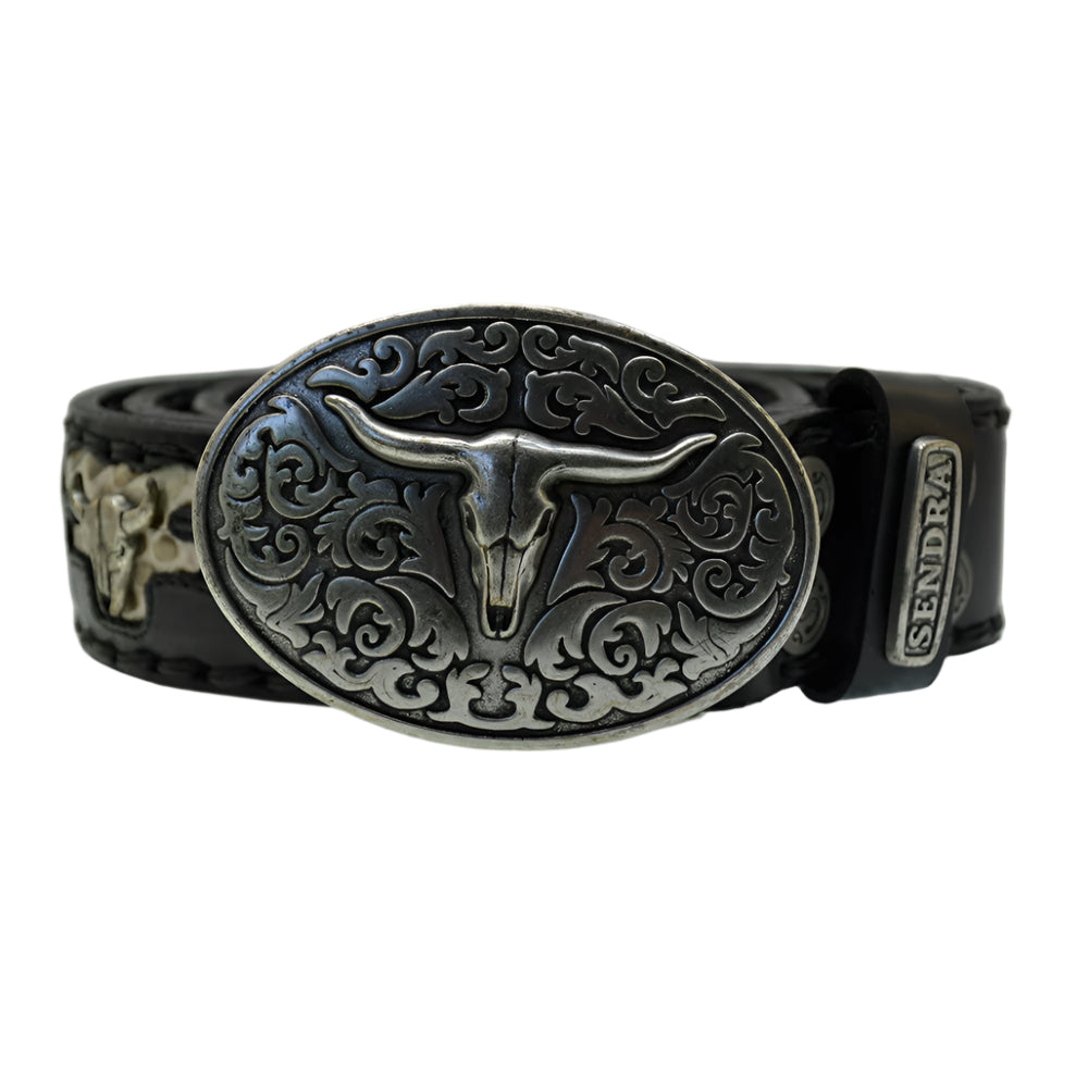 Men's Belt Sendra 8322 Black Leather Natural Python Skin Toro Buckle