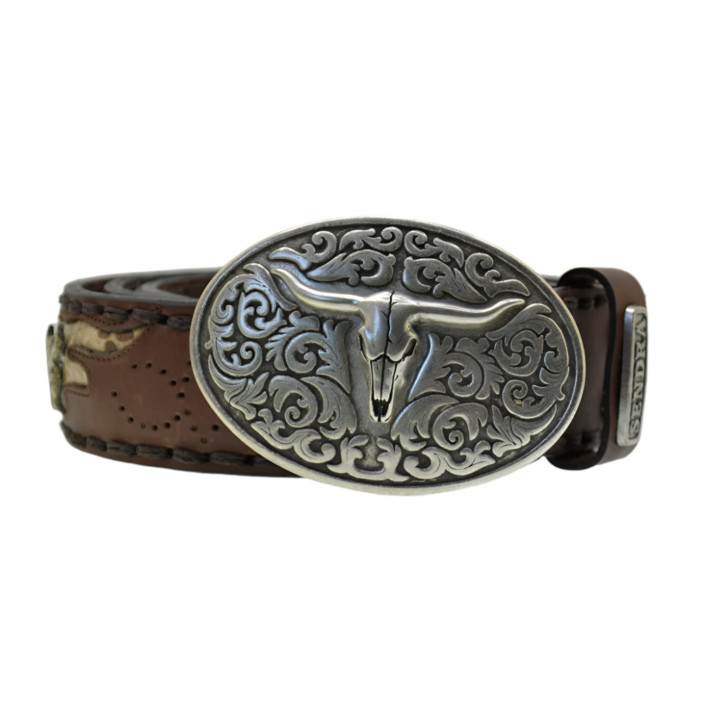 Men's Belt Sendra 8322 SP Brown Leather Python Skin Toro Buckle