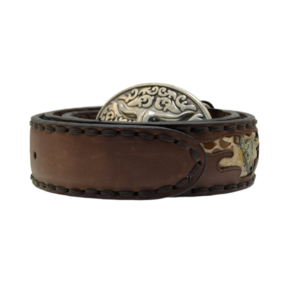 Men's Belt Sendra 8322 SP Brown Leather Python Skin Toro Buckle
