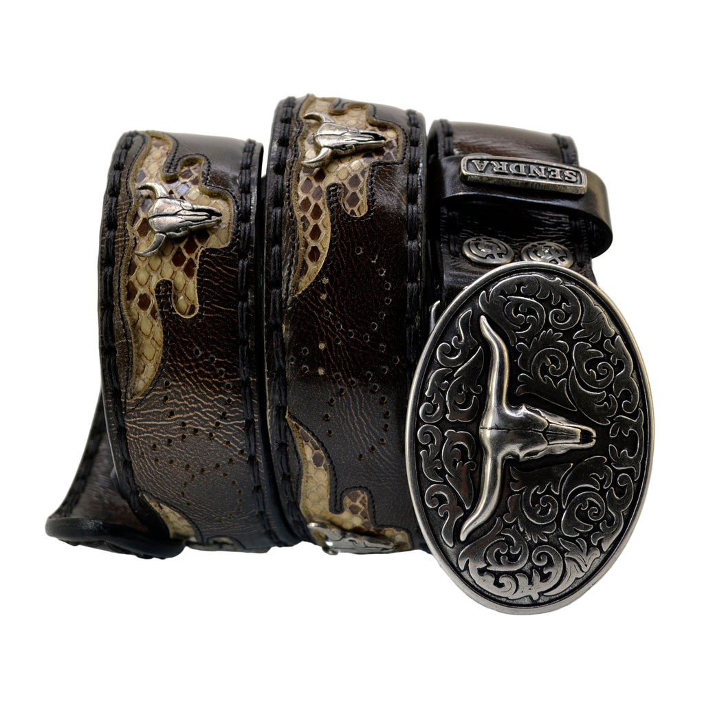 Men's Belt Sendra 8322 Brown Leather Python Skin