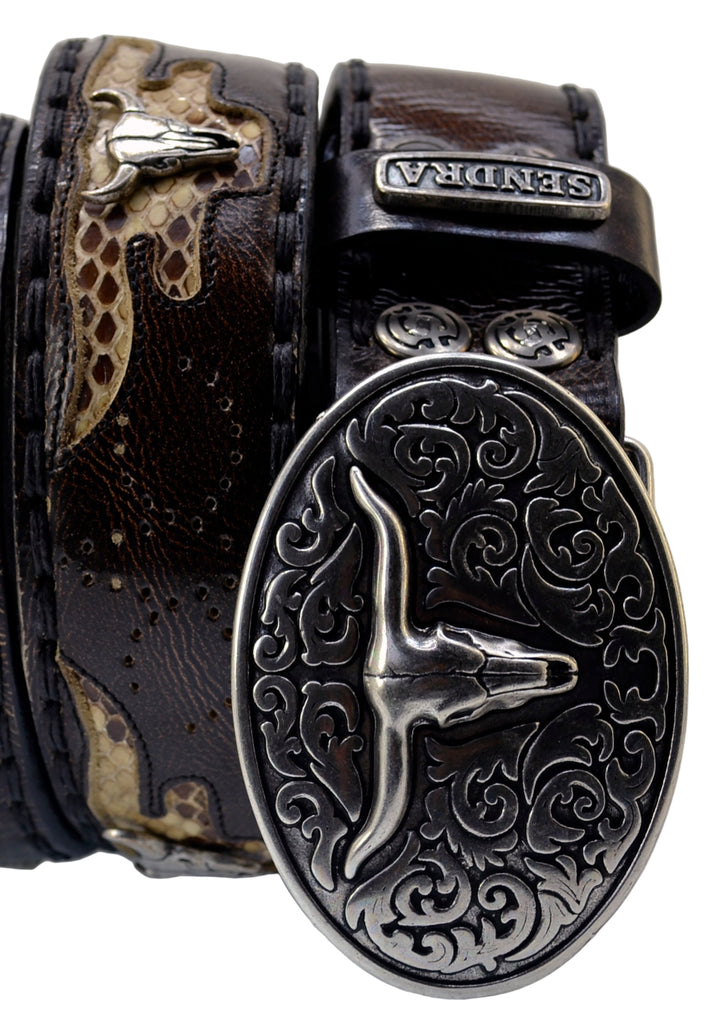 Men's Belt Sendra 8322 Brown Leather Python Skin