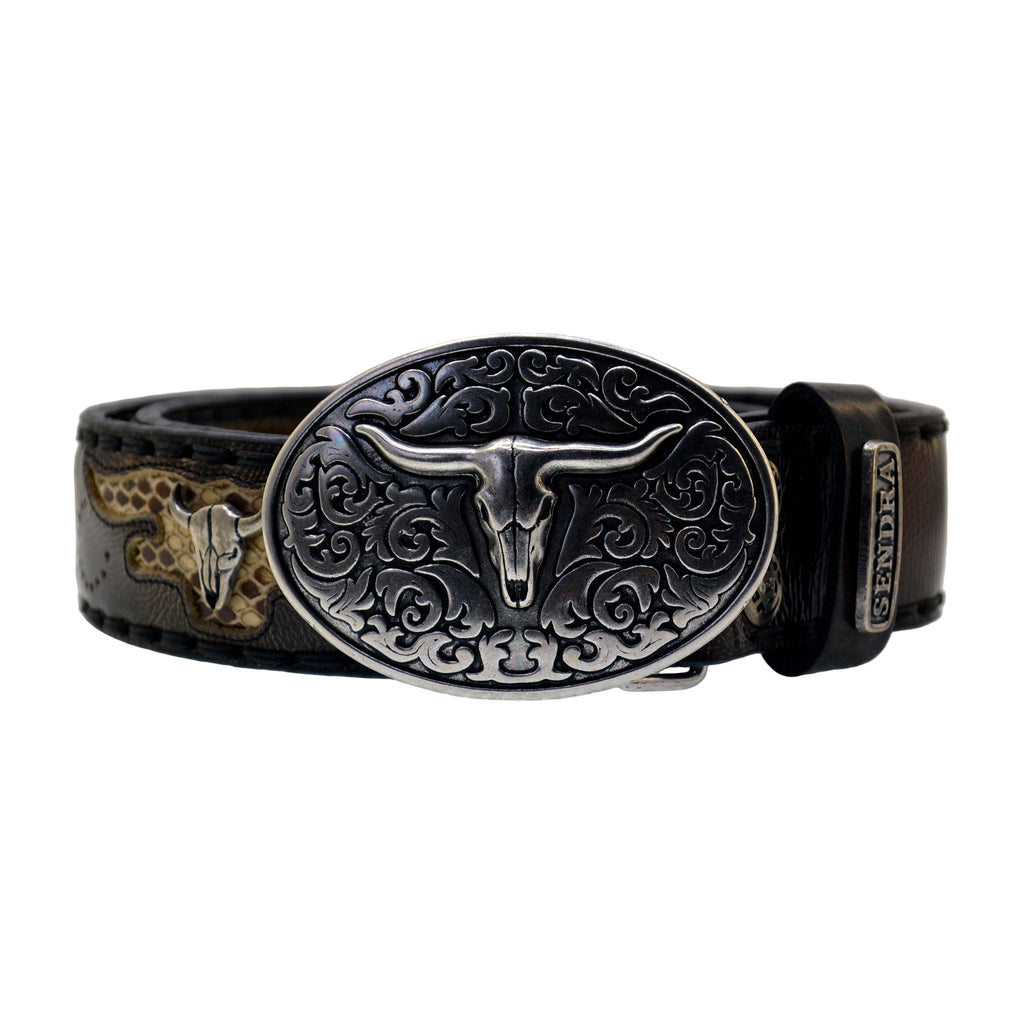 Men's Belt Sendra 8322 Brown Leather Python Skin