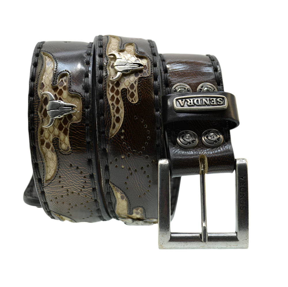 Men's Belt Sendra 8322 Brown Leather Python Skin