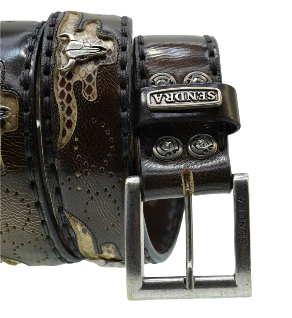 Men's Belt Sendra 8322 Brown Leather Python Skin