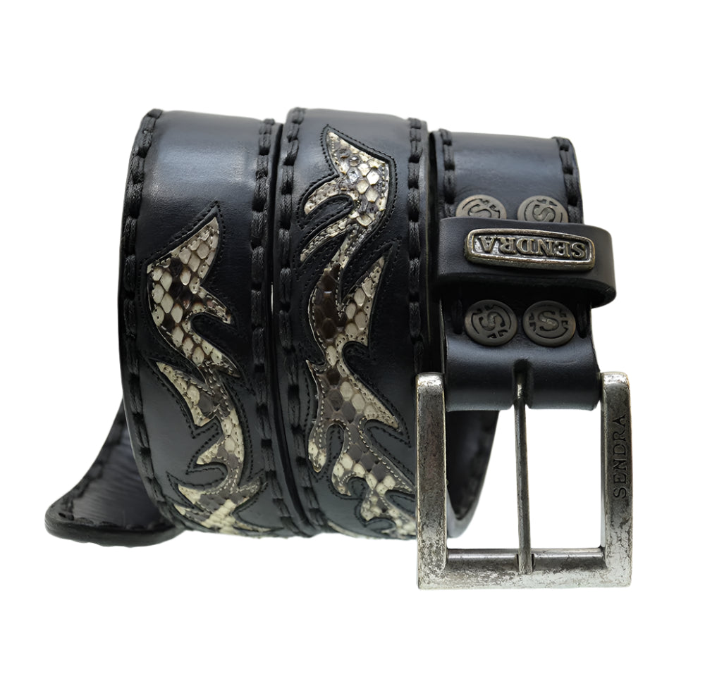 Men's Belt Sendra 8323 Black Leather Natural Python Skin