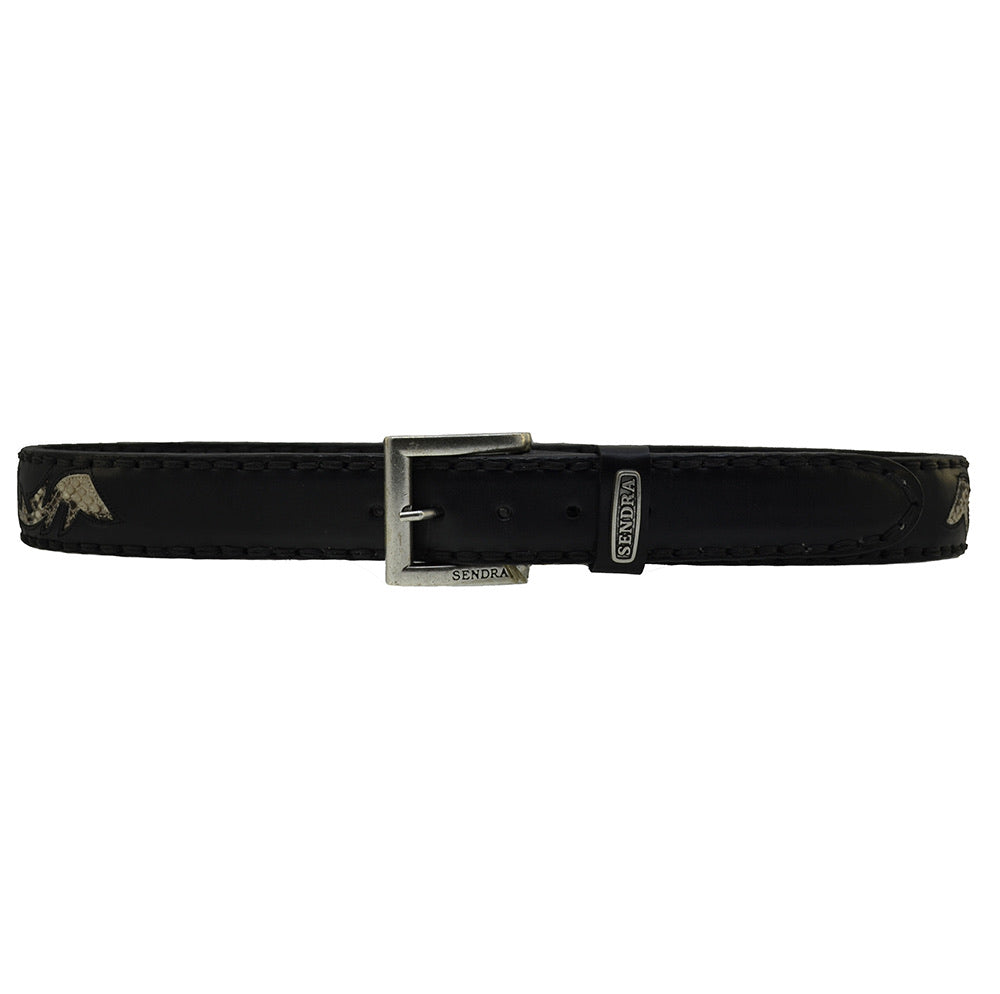Sendra Belt Spain Model 8323 Black Leather Natural Python Skin Pattern Belts Toro Buckle