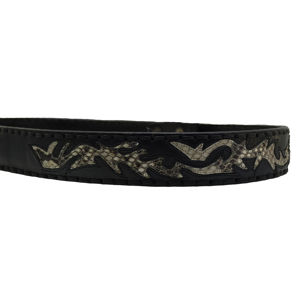 Sendra Belt Spain Model 8323 Black Leather Natural Python Skin Pattern Belts Toro Buckle