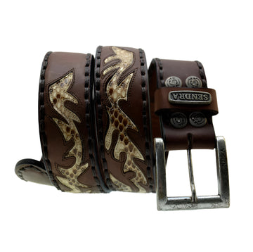 Men's Belt Sendra 8323 Brown Leather Natural Python Skin
