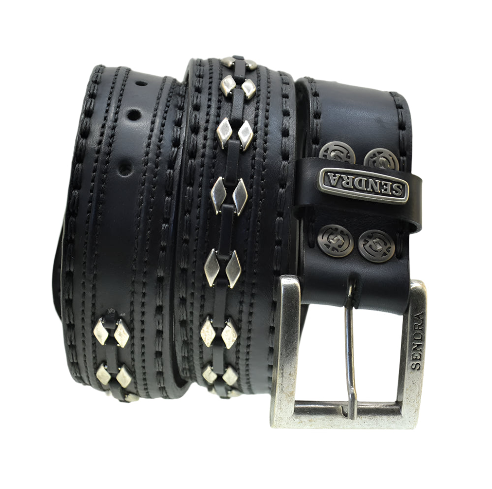 Men's Belt Sendra 8340 Black Leather Silver Stud
