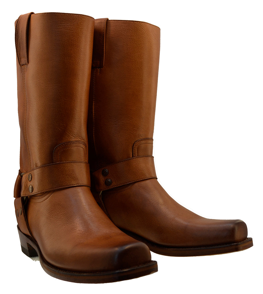 Sendra 1918 Tan Leather Square Toe Harness Mid Calf Biker Boots