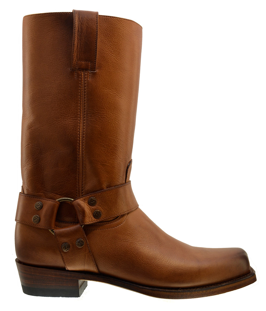 Sendra 1918 Tan Leather Square Toe Harness Mid Calf Biker Boots