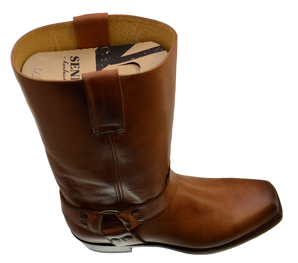 Sendra 1918 Tan Leather Square Toe Harness Mid Calf Biker Boots