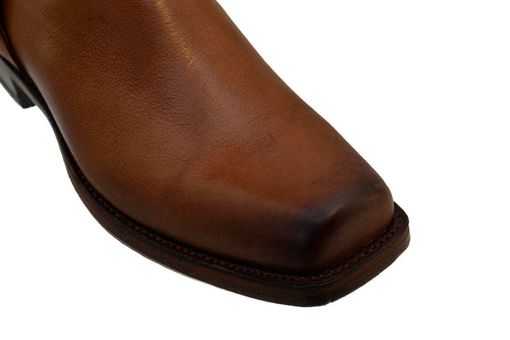 Sendra 1918 Tan Leather Square Toe Harness Mid Calf Biker Boots