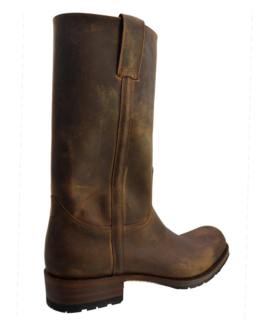 Sendra 3165 Crazyhorse Leather Round Toe Pull up Mid Calf Biker Boots