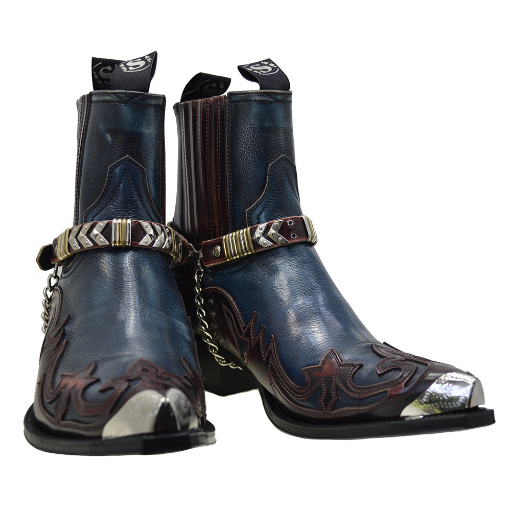 Sendra 4660 Red Blue Calf Skin Leather Harness Ankle Cowboy Boots