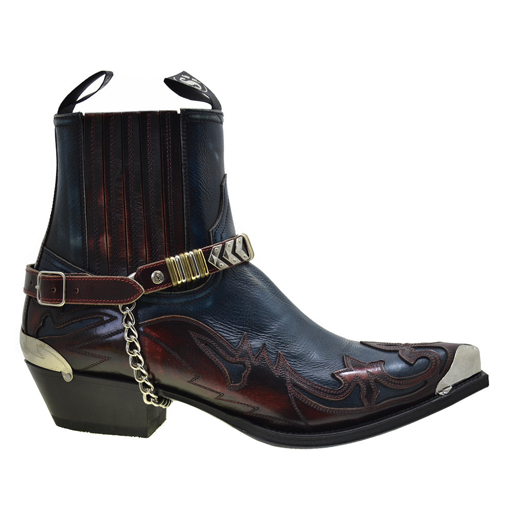 Sendra 4660 Red Blue Calf Skin Leather Harness Ankle Cowboy Boots