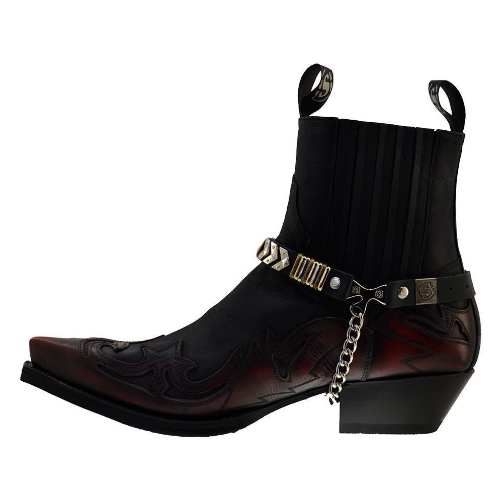 Sendra 4660 Red Black Leather Harness Ankle Cowboy Boots