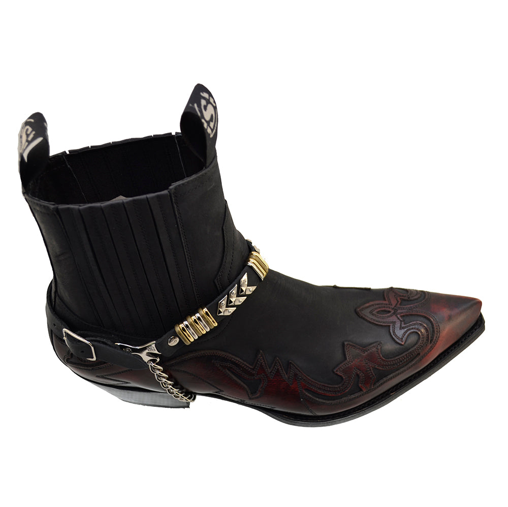 Sendra 4660 Red Black Leather Harness Ankle Cowboy Boots