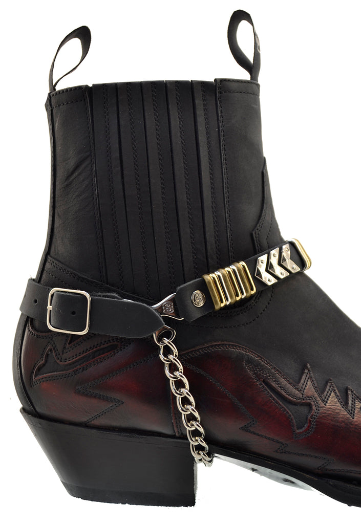 Sendra 4660 Red Black Leather Harness Ankle Cowboy Boots