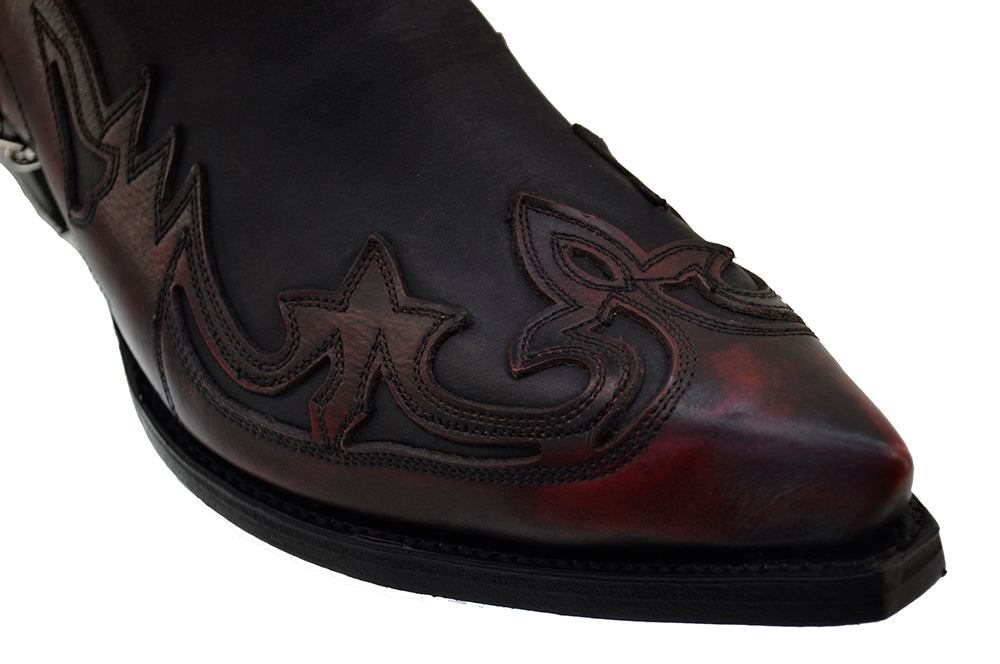 Sendra 4660 Red Black Leather Harness Ankle Cowboy Boots