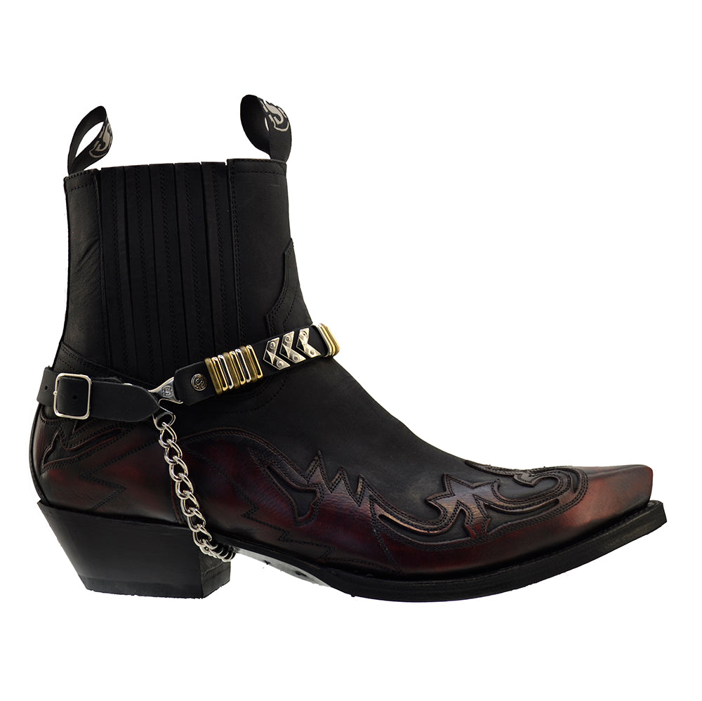 Men's Cowboy Boots Sendra 4660 Harness Red Black Leather Cuban Heel