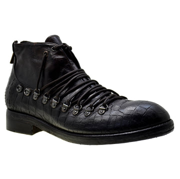 Men's Italian Shoes Jo Ghost 1357N Brown Leather Print Crocodile Hiker Boots