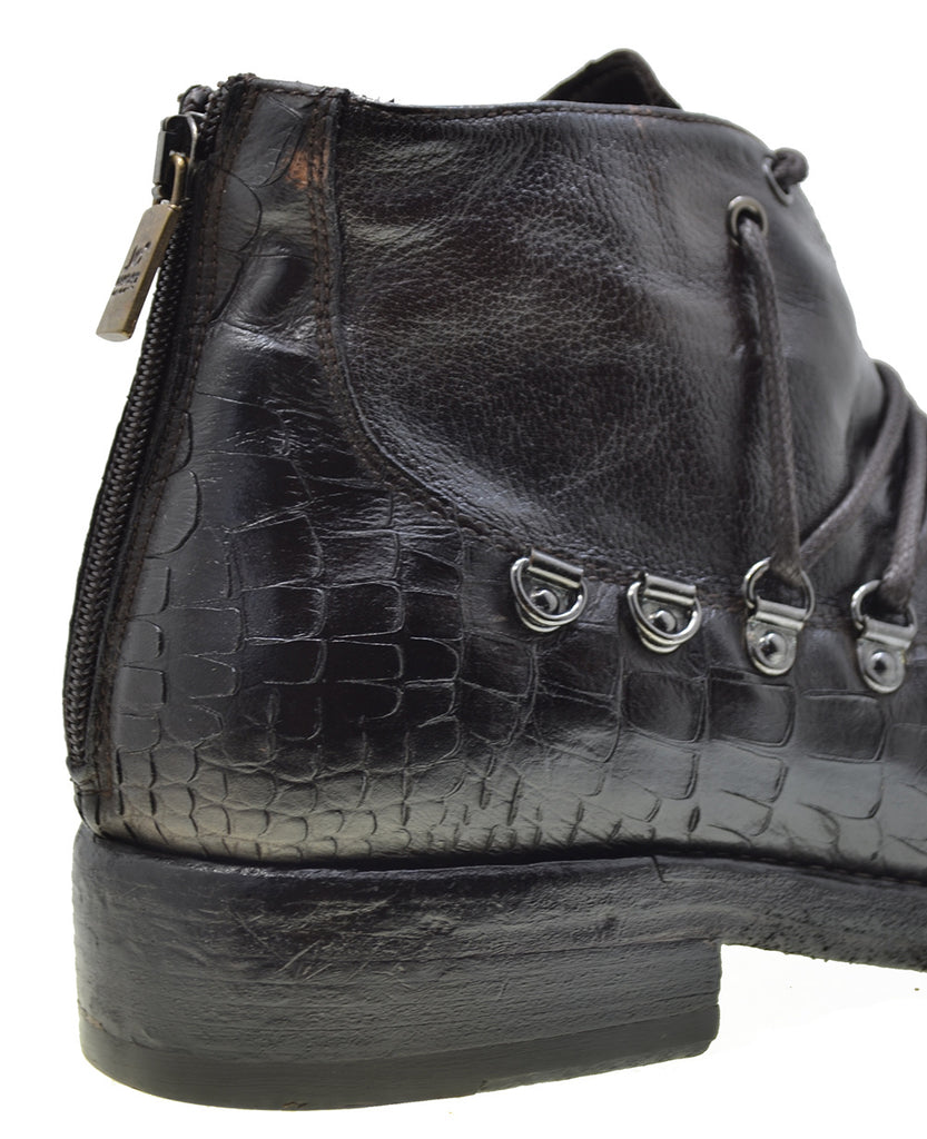 Men's Italian Shoes Jo Ghost 1357N Brown Leather Print Crocodile Hiker Boots