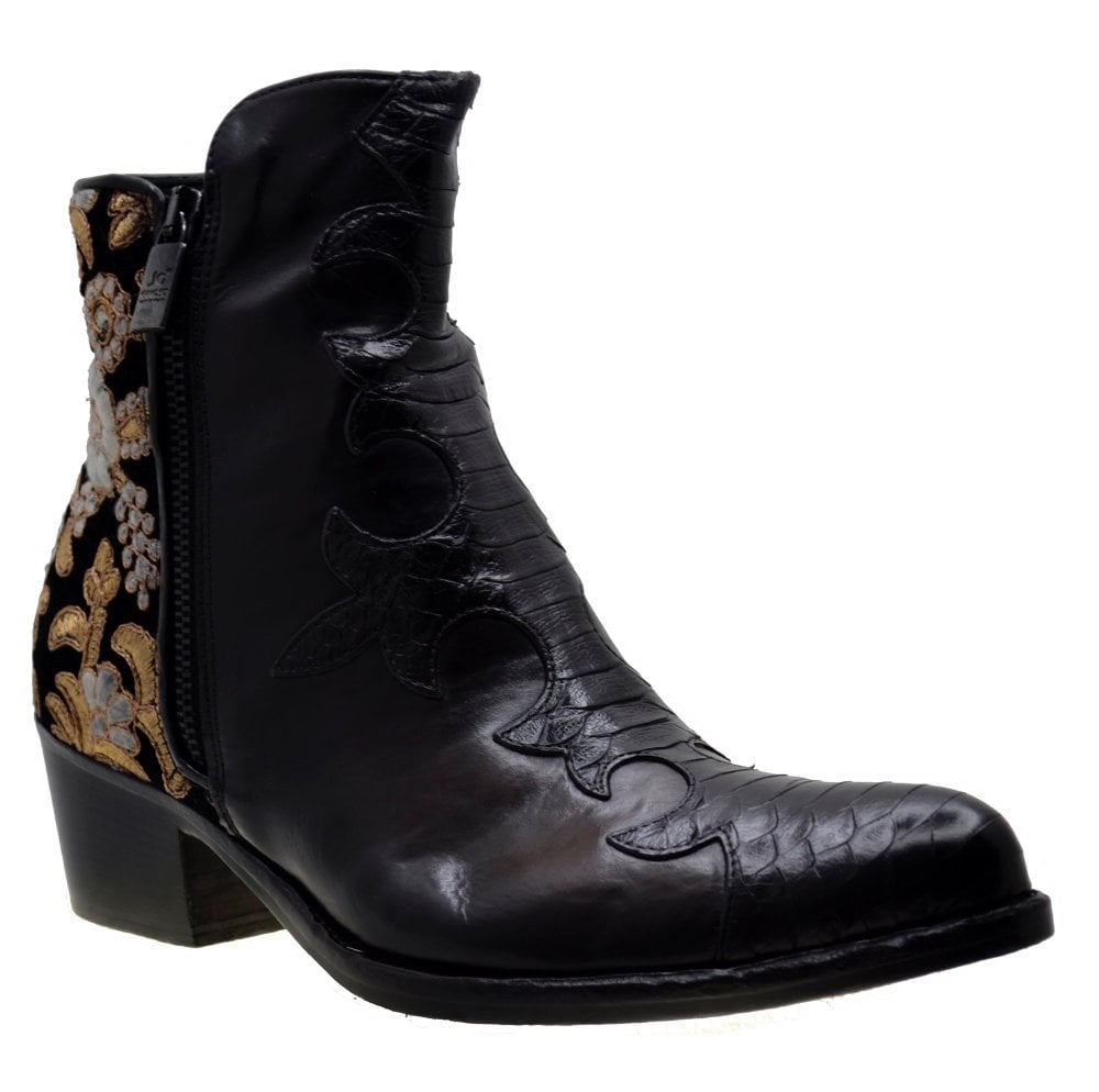 Italian Women's Shoes Jo Ghost 1367 Black Leather Print Python Dress Ankle Boots