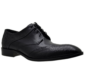 Italian Men's Shoes Jo Ghost 1631 Black Leather Print Python Formal Lace up Shoes