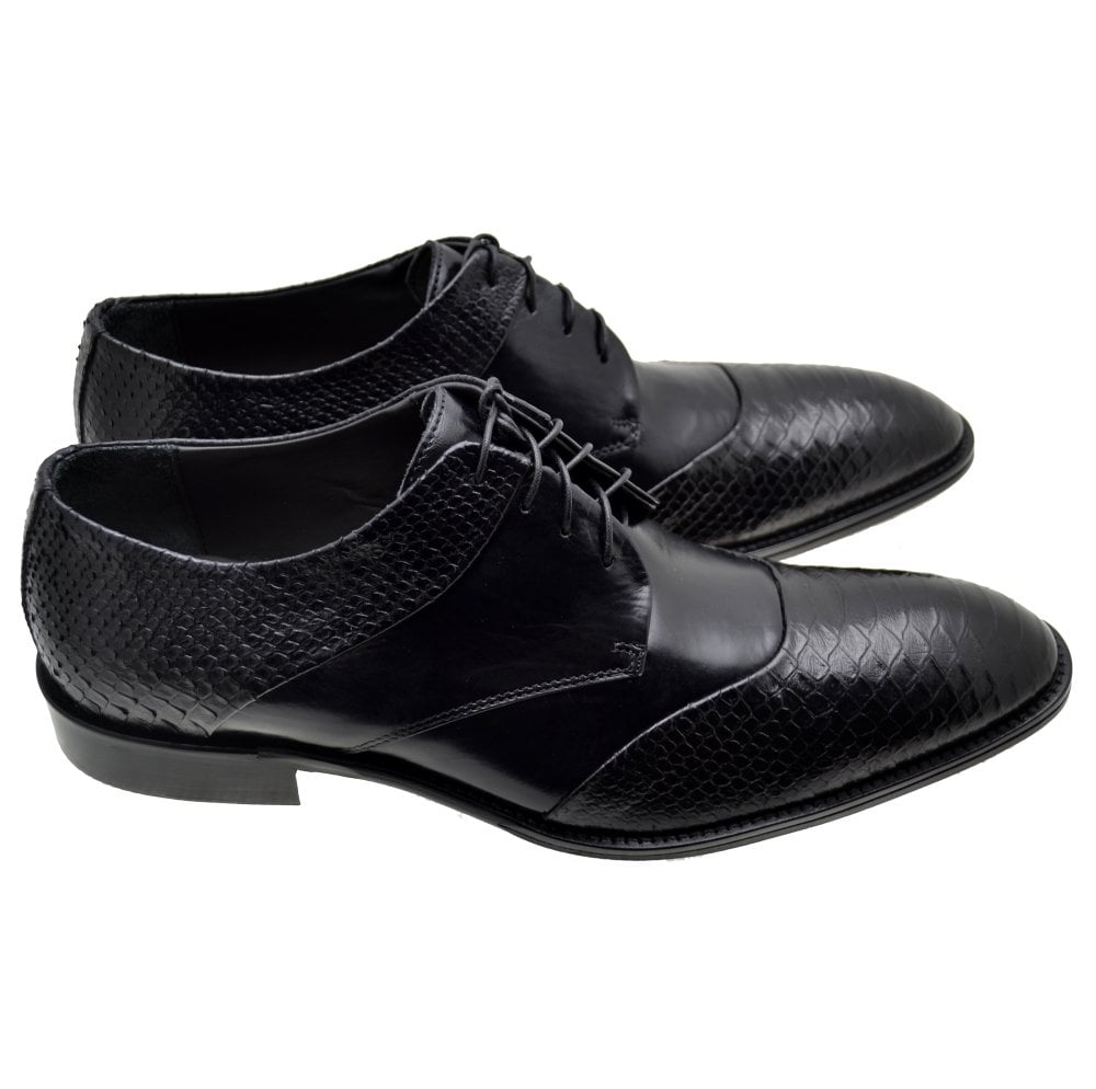 Italian Men's Shoes Jo Ghost 1631 Black Leather Print Python Formal Lace up Shoes