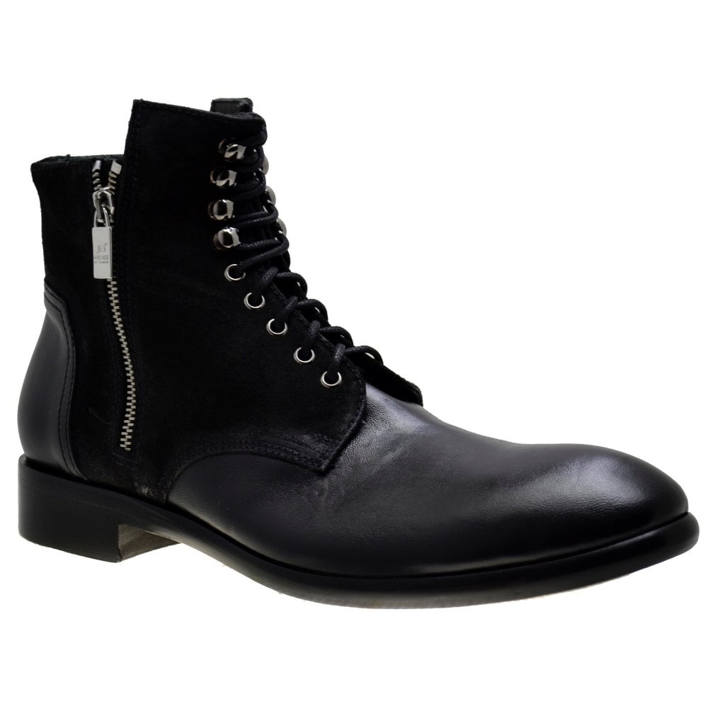 Men's Italian Shoes Jo Ghost 1728 Black Leather Lace-up Ankle Boots