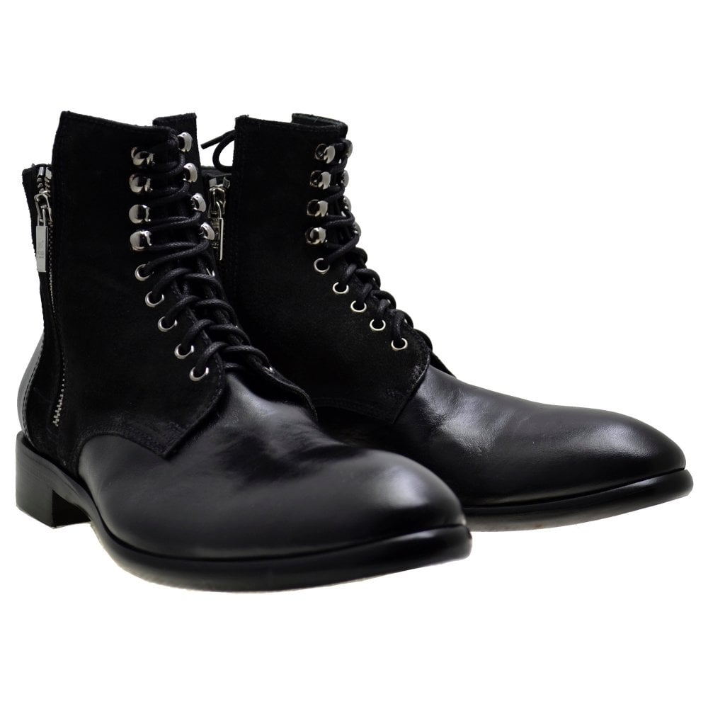 Men's Italian Shoes Jo Ghost 1728 Black Leather Lace-up Ankle Boots
