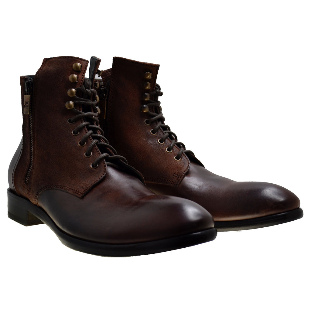 Men's Italian Shoes Jo Ghost 1728 Brown Leather Lace-up Ankle Boots