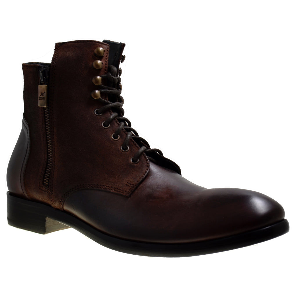 Men's Italian Shoes Jo Ghost 1728 Brown Leather Lace-up Ankle Boots