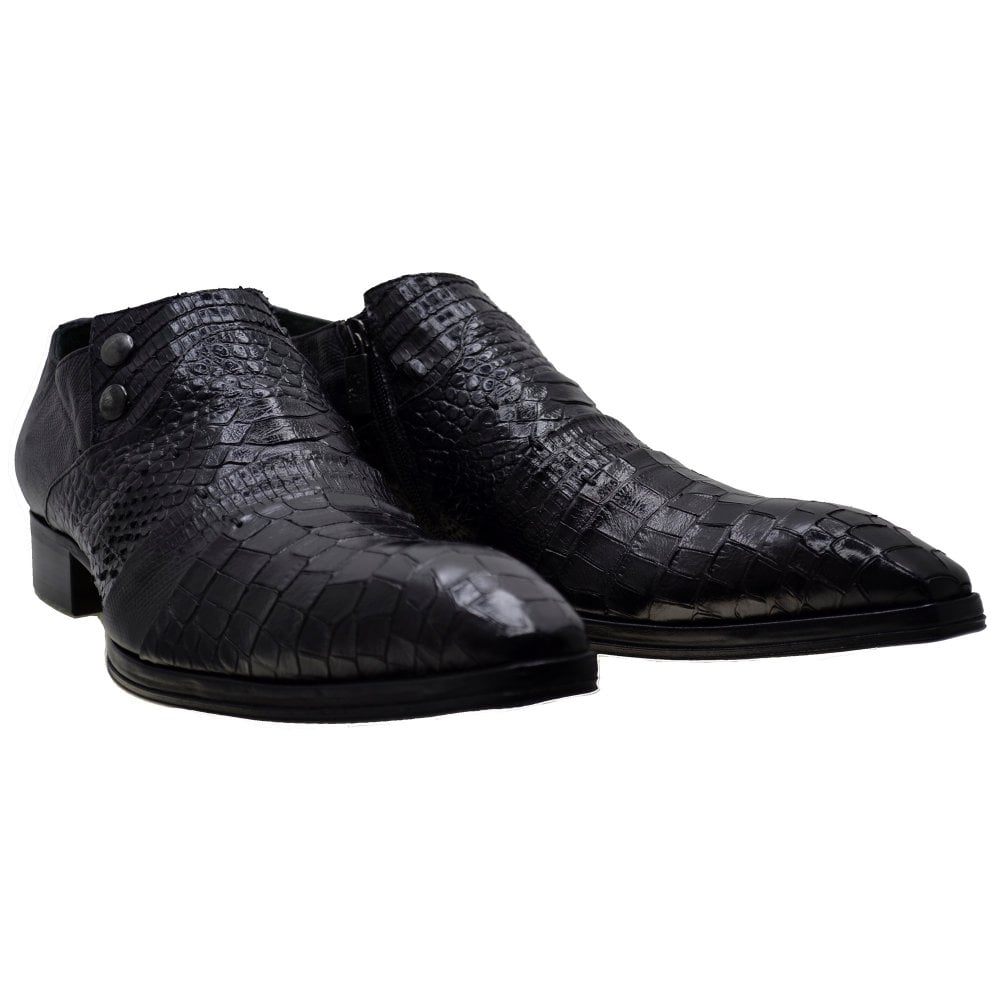 Italian Men's Shoes Jo Ghost 1831 Black Leather Print Crocodile Dress Shoes