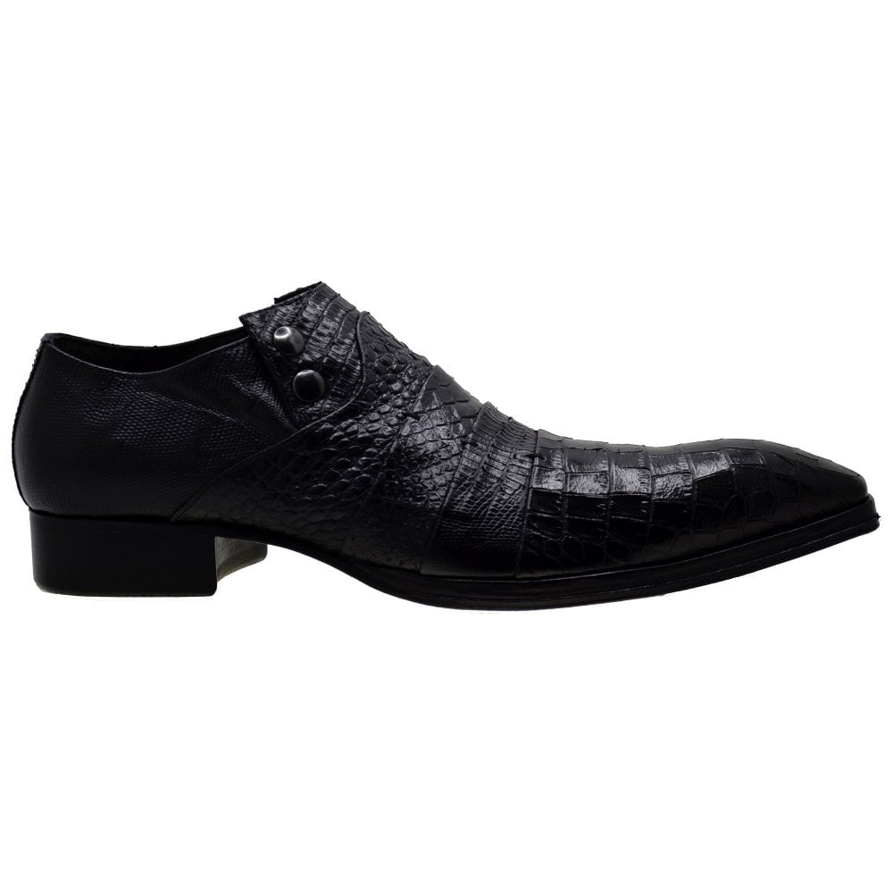 Italian Men's Shoes Jo Ghost 1831 Black Leather Print Crocodile Dress Shoes