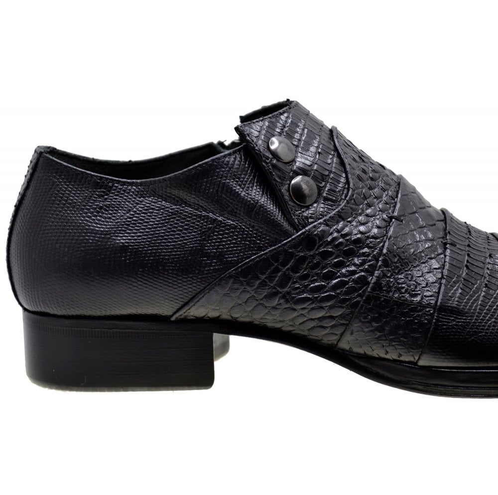 Italian Men's Shoes Jo Ghost 1831 Black Leather Print Crocodile Dress Shoes