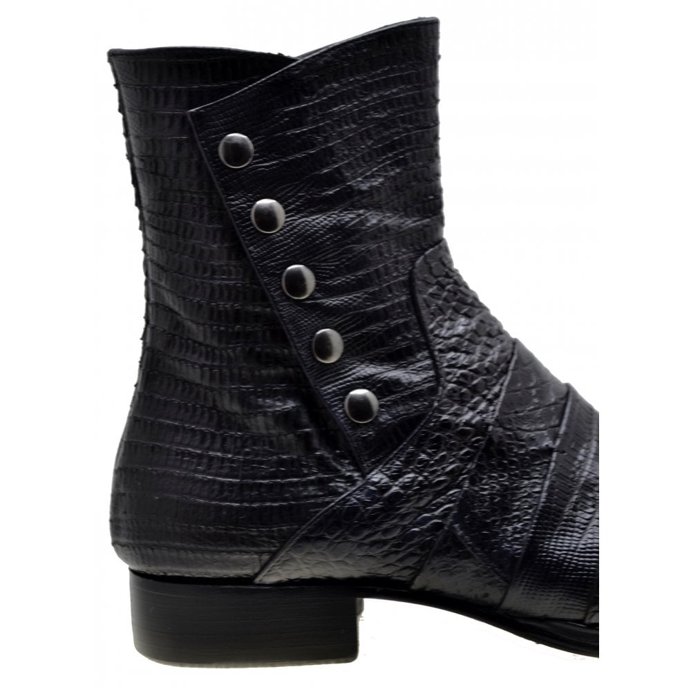 Italian Men's Shoes Jo Ghost 1833 Black Leather Print Crocodile Dress Ankle Boots