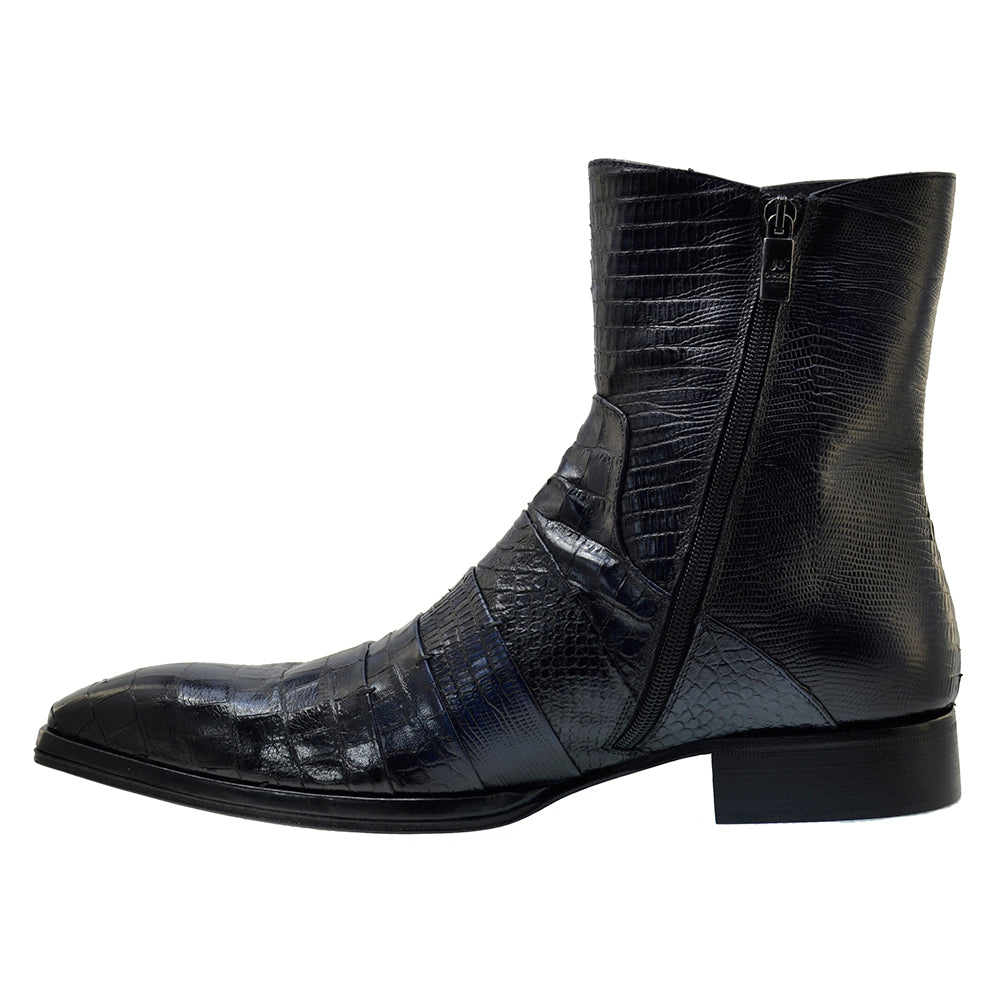 Italian Men's Shoes Jo Ghost 1833 Navy Calf Skin Print Crocodile Dress Ankle Boots