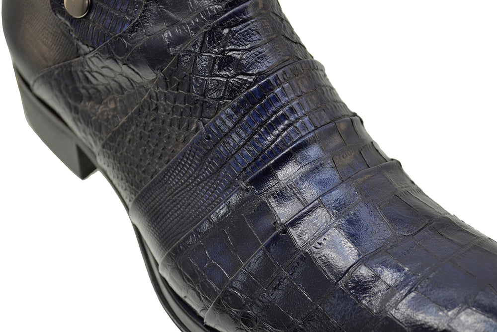Italian Men's Shoes Jo Ghost 1833 Navy Calf Skin Print Crocodile Dress Ankle Boots