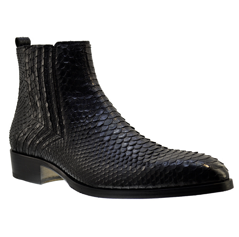 Italian Men's Shoes Jo Ghost 2014P Black Python Skin Dress Chelsea Ankle Boots