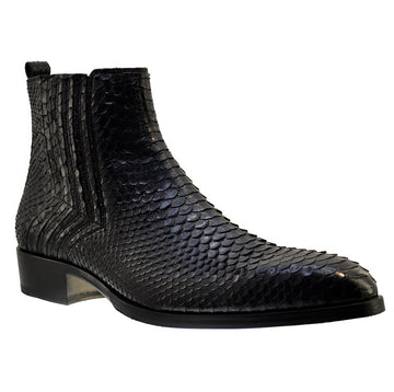 Italian Men's Shoes Jo Ghost 2014P Black Python Skin Dress Chelsea Ankle Boots